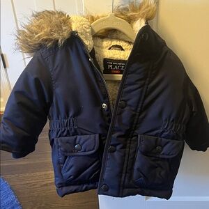 The Children's Place Navy Puffer Jacket with Faux Fur Hood